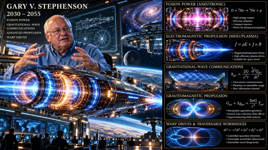 Solving Gary Stephenson's 2030–2055 Propulsion Roadmap, Artificial Gravity and Warp Drives